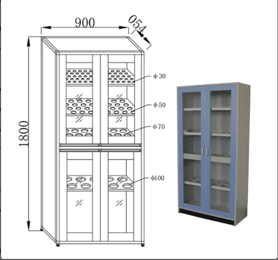 tủ đựng dụng cụ thủy tinh