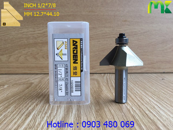 Mũi phay g&oacute;c 45 độ ARDEN 1/2*7/8 0209 cốt 12.7mm