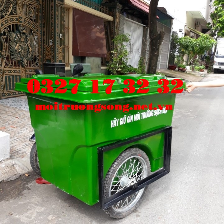 Xe thu gom rác thải 660 lít 3 bánh lớn composite giá rẻ