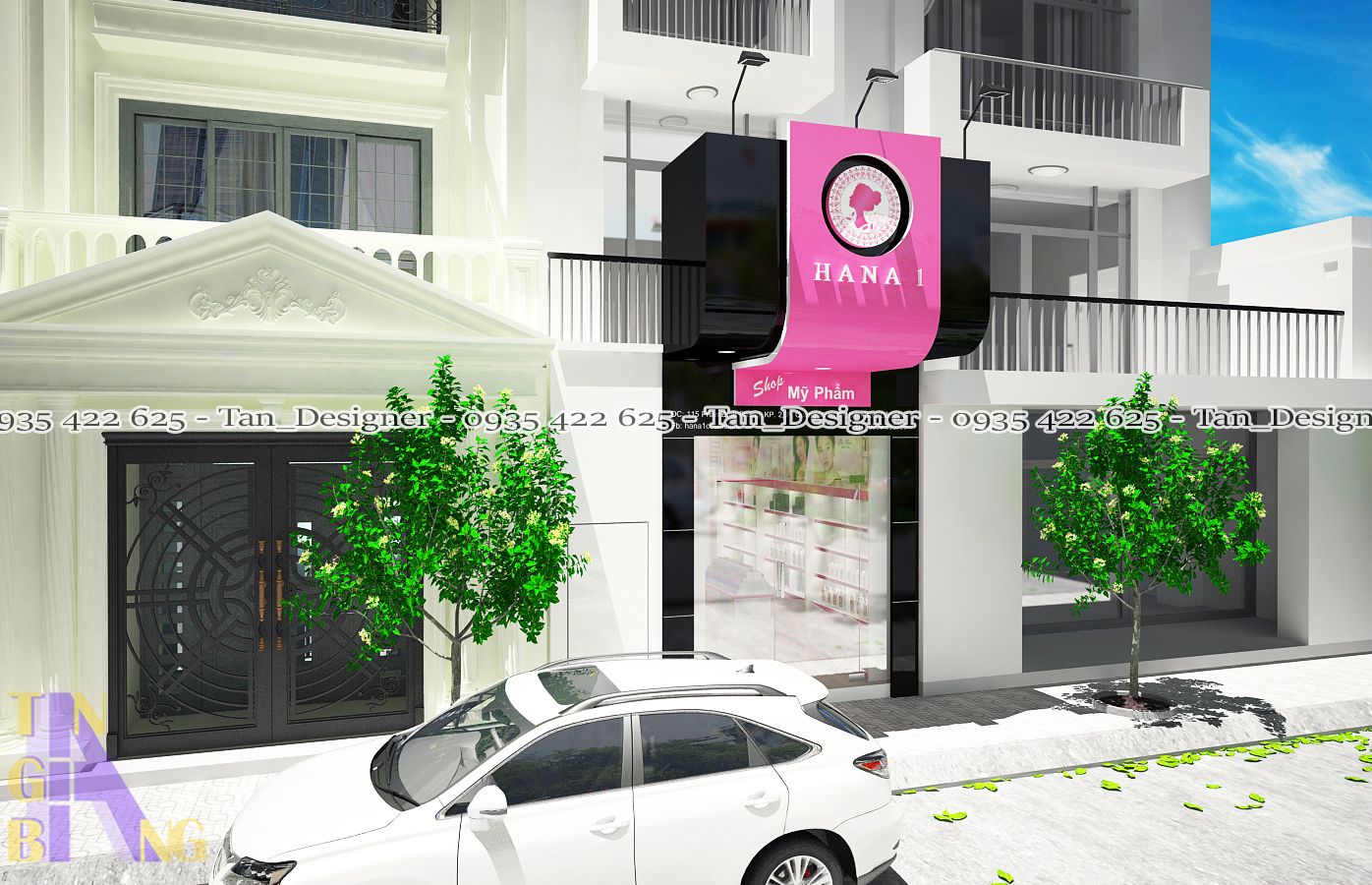 Thiết kế, thi c&ocirc;ng nội thất shop mỹ phẩm HANA 1