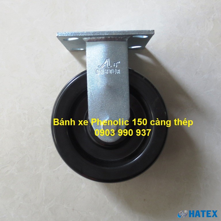 Bánh xe Phenolic chịu nhiệt độ cao Ø150 càng thép cố định